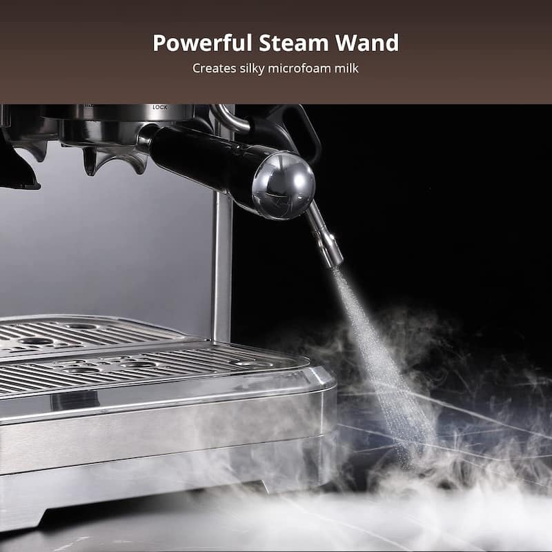 Espresso Machine with Grinder and Milk Frother, 15 Bar Pump Cappuccino Latte Machine with Burr Conical Grinder