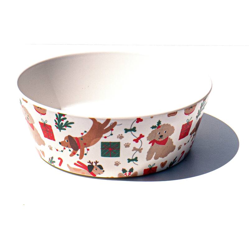 Abode Homewares Holiday Whimsy Melamine Pet Bowl - Medium - 3 Cups - White Multicolor - Set of 2