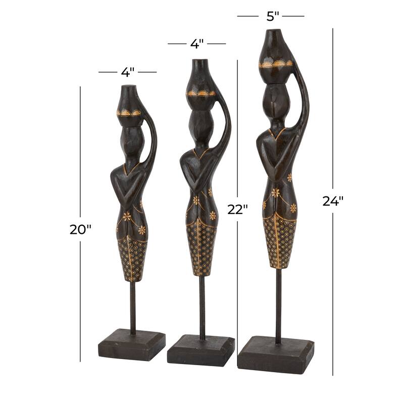 Black Wood Bohemian Sculptures (Set of 3) - S/3 23", 21", 20"H