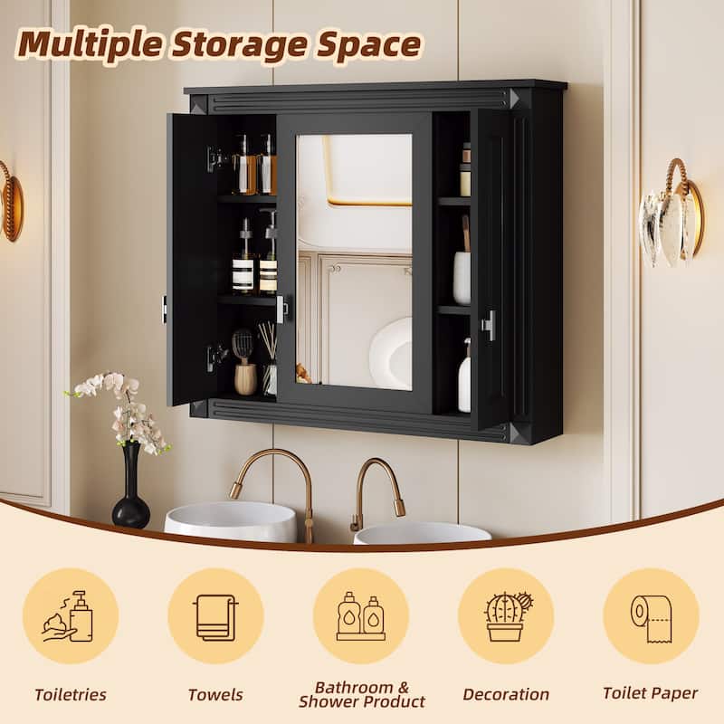 Wall-Mounted Bathroom Medicine Cabinet with Mirror and Four Shelves, Over-The-Toilet Storage Unit‌