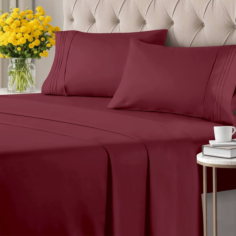 CGK Linens 6 Piece Solid Deep Pockets Microfiber, Easy-Fit Bed Sheet Set - Twin - Burgundy