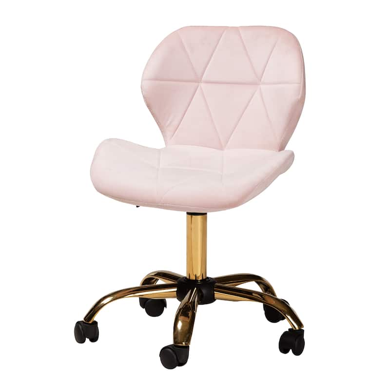 Savara Contemporary Glam and Luxe Velvet Fabric and Gold Metal Swivel Office Chair - Blush Pink, Gold