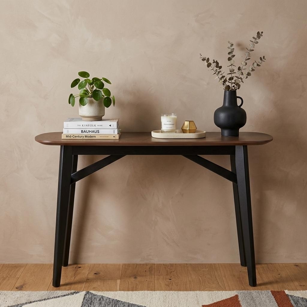 HomeRoots 48" Espresso and Black Solid Wood Oval Console Table - 48.00 in. x 29.90 in. x 16.00 in.