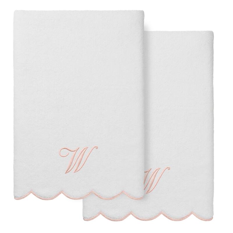 Authentic Hotel and Spa 100% Turkish Cotton Pink ADORNIA Scallop Personalized 2 Piece Bath Towel Set - 2 Bath Towels - W