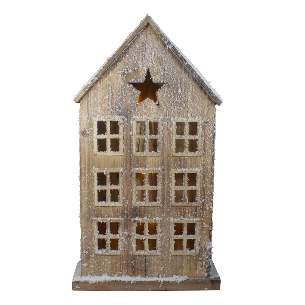 LED Lighted Snow Covered Rustic Wooden Christmas House - 30"