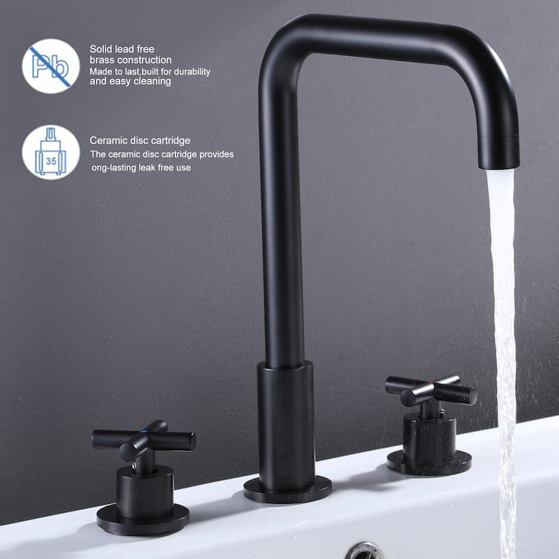 Modern 2 Handles Bathroom Sink Faucet Widespread in Matte Black