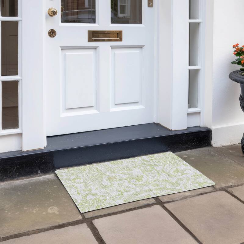 Machine Washable Indoor/ Outdoor Chantille Traditional Scroll Rug - Sage - 1'8" x 2'6"