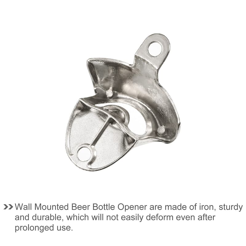 4pcs Wall Mounted Cast Iron Beer Bottle Opener Kitchen Gadget, Silver