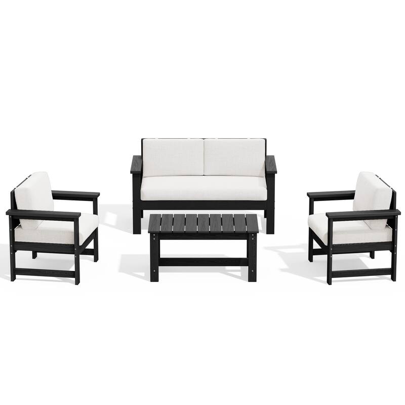 Outdoor Patio HDPE Sectional Sofa and Table Set, Removable Cushions Included, a Loveseat, 2 Single Sofas