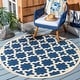 preview thumbnail 47 of 132, SAFAVIEH Courtyard Dorthey Indoor/ Outdoor Waterproof Patio Backyard Rug 4' x 4' Round - Navy/Beige