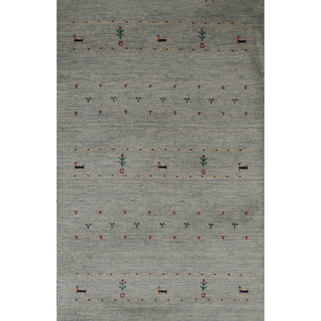 Hand Knotted Oriental 100% Wool Carpet Tribal Animal Pictorial Multi-Colored Gabbeh Area Rug - 4' 11'' X 3' 0''