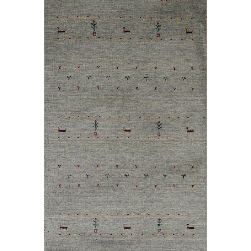 Hand Knotted Oriental 100% Wool Carpet Tribal Animal Pictorial Multi-Colored Gabbeh Area Rug - 4' 11'' X 3' 0''
