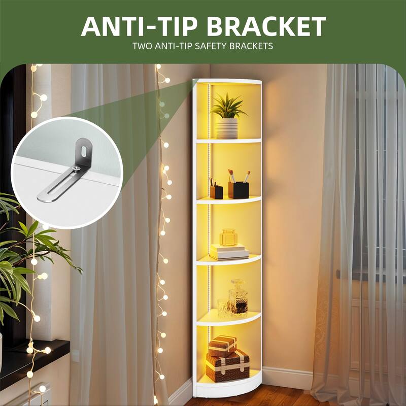 Moasis Modern 5-Tier Corner Shelf, 70" Tall Corner Bookshelf Freestanding Display Bookcase