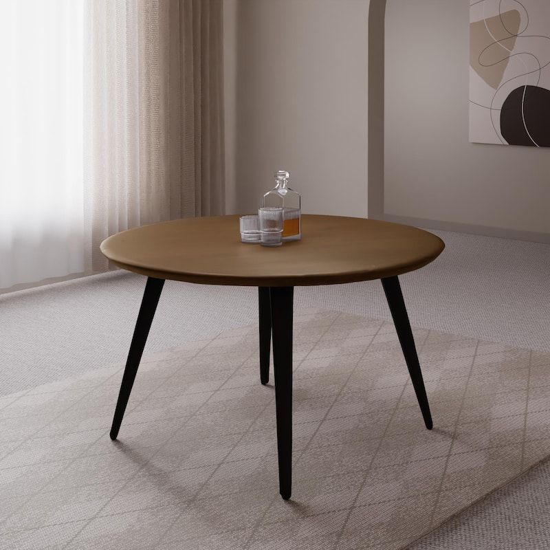 Ravenna Mid-Century Modern Round Kitchen Dining Table Set for 5 with Solid Wood Top, Leather Chair for Home Dining Room