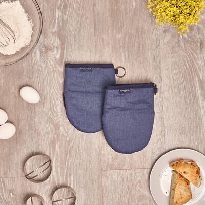 Nautica Home Navy 100% Cotton Mini Oven Mitt With Silicone Palm (Set of 2)