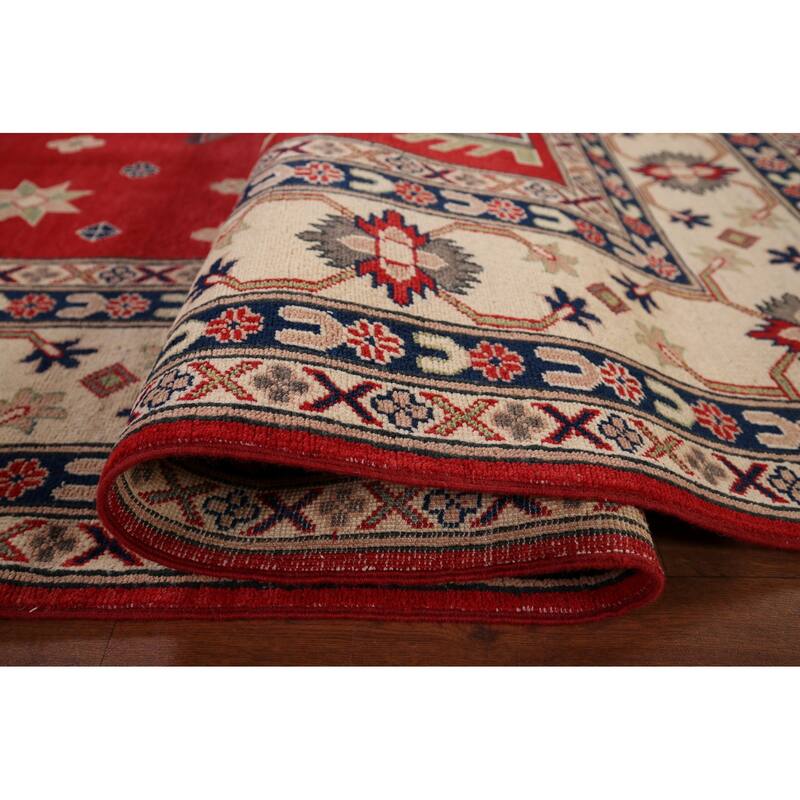 Red Kazak Area Rug Hand-Knotted Geometric Wool Carpet - 9'0" x 12'4"