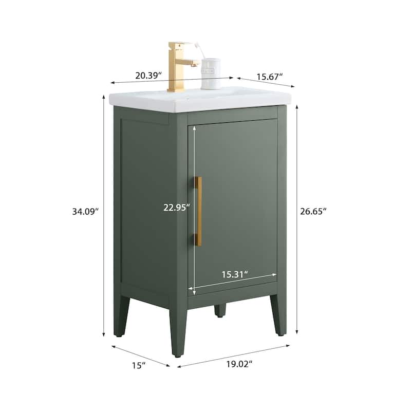 Vanity Art 20" or 24" or 30" Single Sink Bathroom Vanity Cabinet with Ceramic Top