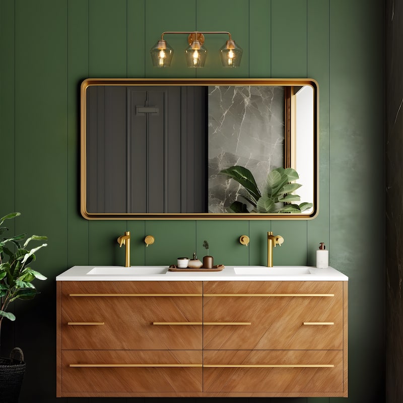 Modern Gold 3-Light Bathroom Vanity Light Glass Metal Wall Sconces - W24.4"