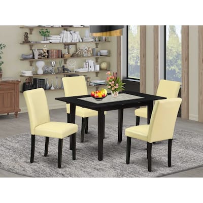 HomeStock 5-Pc Black Finish Solid Wood Top-Rectangular Upholstered Dining Room Set with Butterfly Leaf-Seats 4