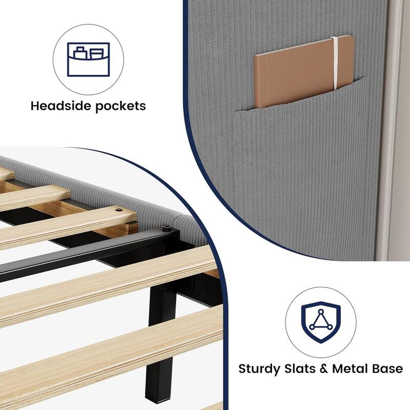 Platform Bed Frame with Upholstered Wingback Headboard