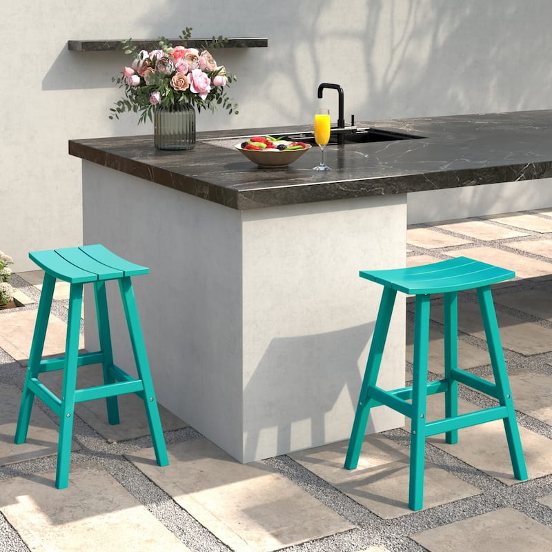 Laguna Hdpe All Weather Outdoor Patio 24" Saddle Seat Counter Stool (Set Of 2)