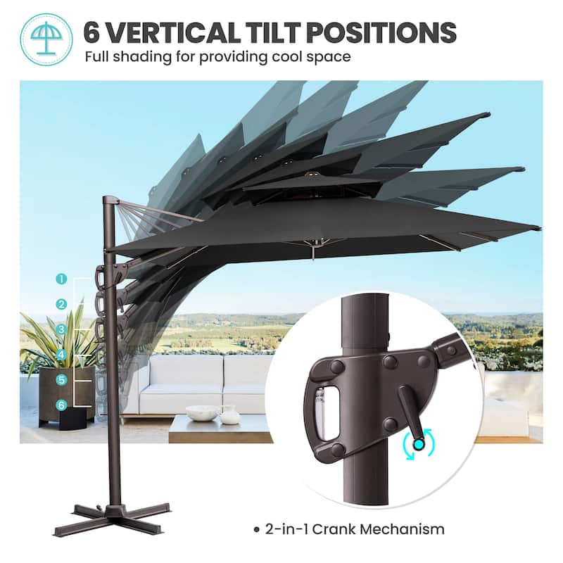 9 x 12 ft Outdoor Double Top Patio Cantilever Umbrella with Base