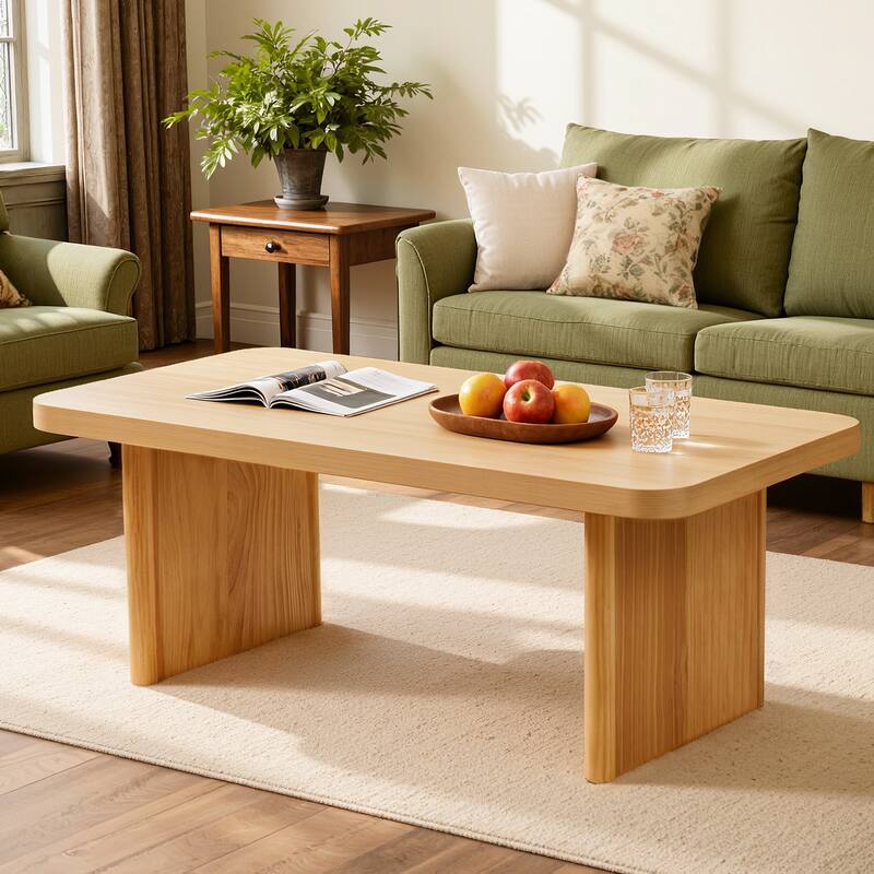 47-Inch Rectangular Center Coffee Table with Solid Pine Wood Legs - 47.24"L x 23.62"W x 17.13"H