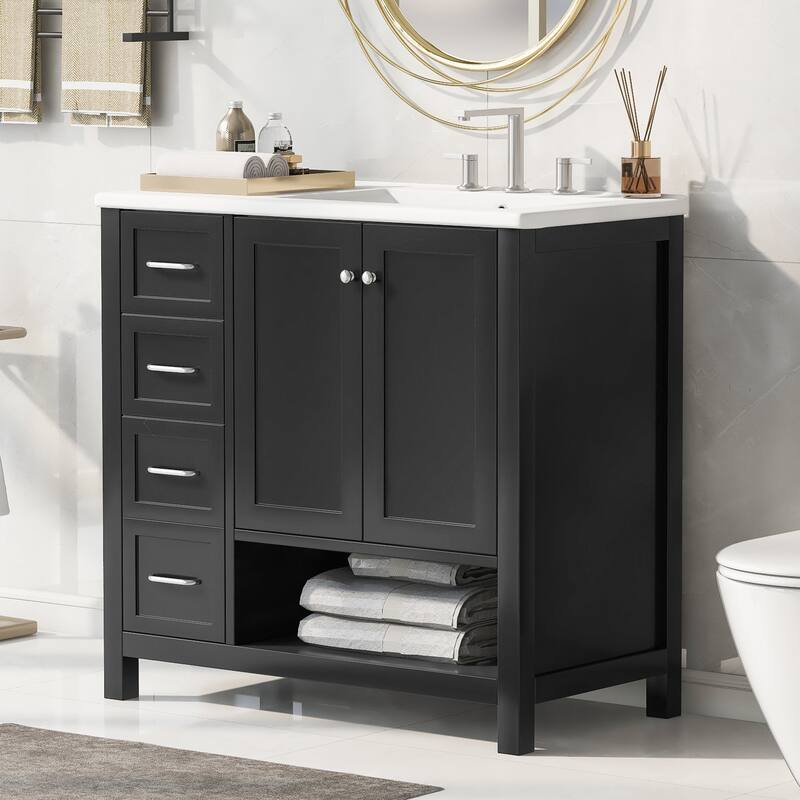 Sophisticated Bathroom Vanity with Multiple Storage Options and Durable Construction - Black