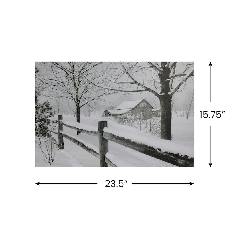 Large Fiber Optic Lighted Snowy Winter Cabin Canvas Art 23.5" x 15.5"