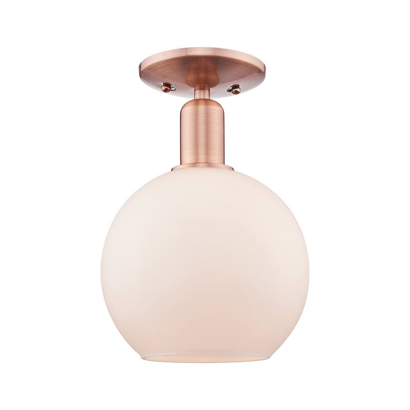 Innovations Lighting Endless Possibilities Arcadia - Athens - 1 Light 8" Semi-Flush Mount - Antique Copper/Matte White