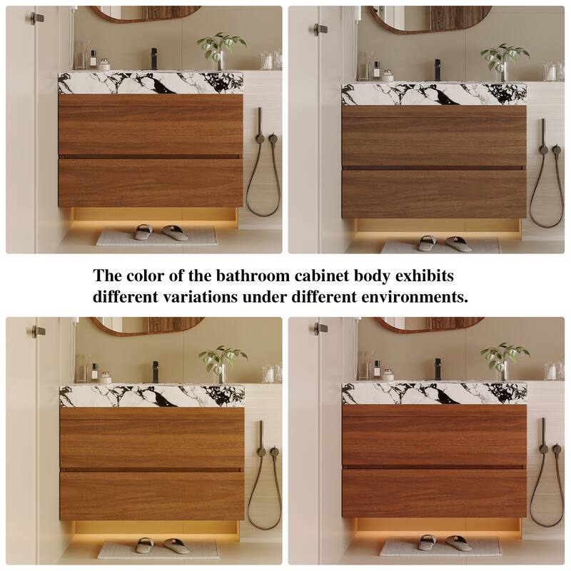 29.9" Modern Floating Bathroom Vanity - Faux Marble Top with Ceramic Undermount Sink, Wall-Mounted for Small Bathrooms