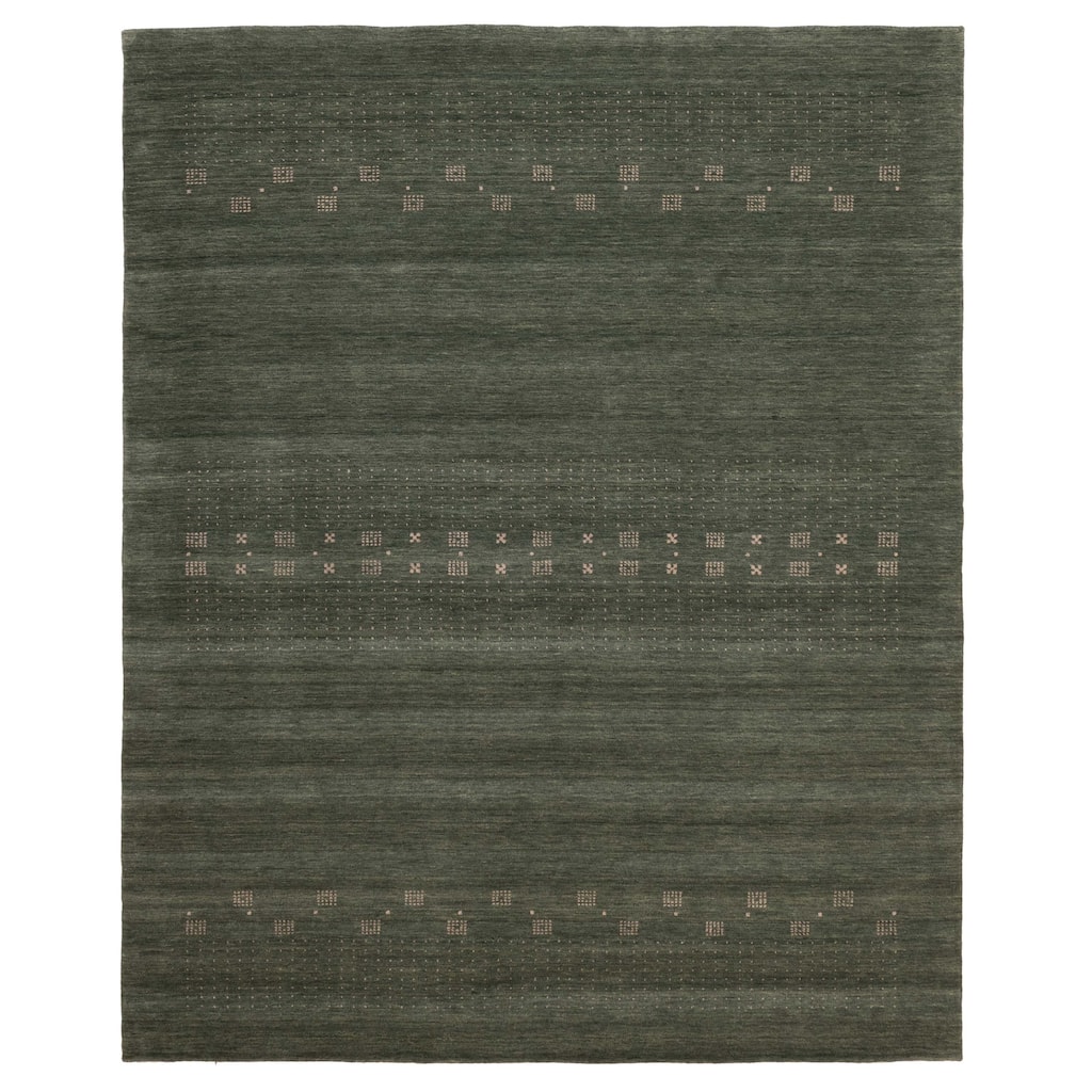 ECARPETGALLERY Hand Loomed Indo Gabbeh Dark Green Wool Rug - 8'1 x 9'10