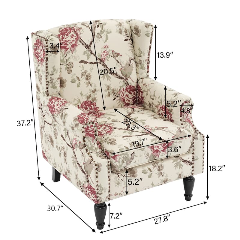 Upholstered Nailhead Trim Armchair Wingback Accent Chairs Set of 2