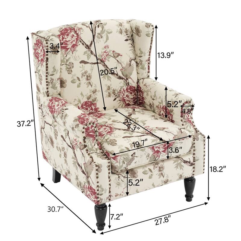 Wingback Accent Chair Nailhead Trim Living Room Reading Chair