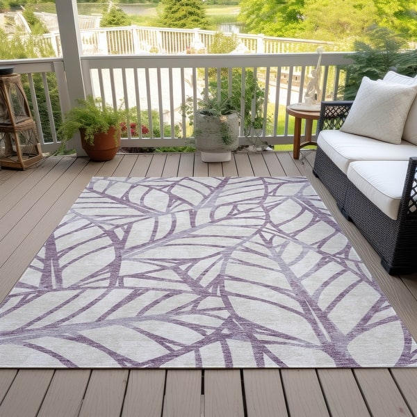 slide 2 of 9, Machine Washable Indoor/ Outdoor Chantille Modern Palms Rug Purple - 10' x 14'