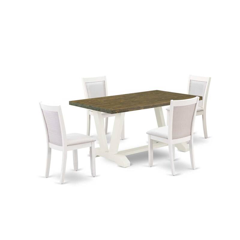 HomeStock 5-Piece Wire Brushed Linen White Finish Solid Wood Top Dining Table with 4 Upholstered Chairs