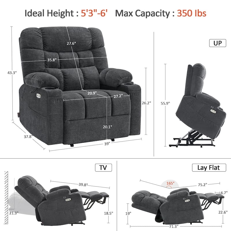 MCombo Extra Wide Dual Motor Power Lift Recliner Chair With Dual Heating, Infinite Position, Fabric Upholstered