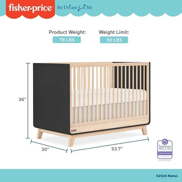 Fisher Price Siesta 3-in-1 Convertible Crib by Dream On Me - Matte Black
