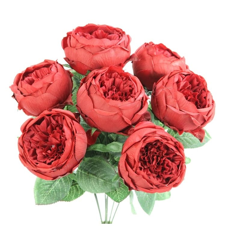 9 Stems Artificial Rose Mixed Bouquet, Red - 20 Inch - ABN1B008-RED - 20 Inch