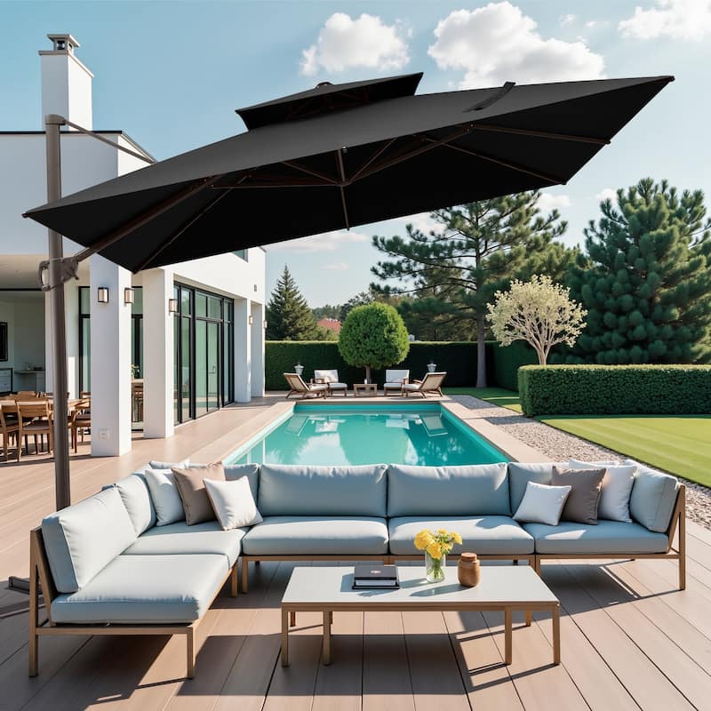 VredHom 11x11 FT Outdoor Patio Double Top Cantilever Offset Umbrella