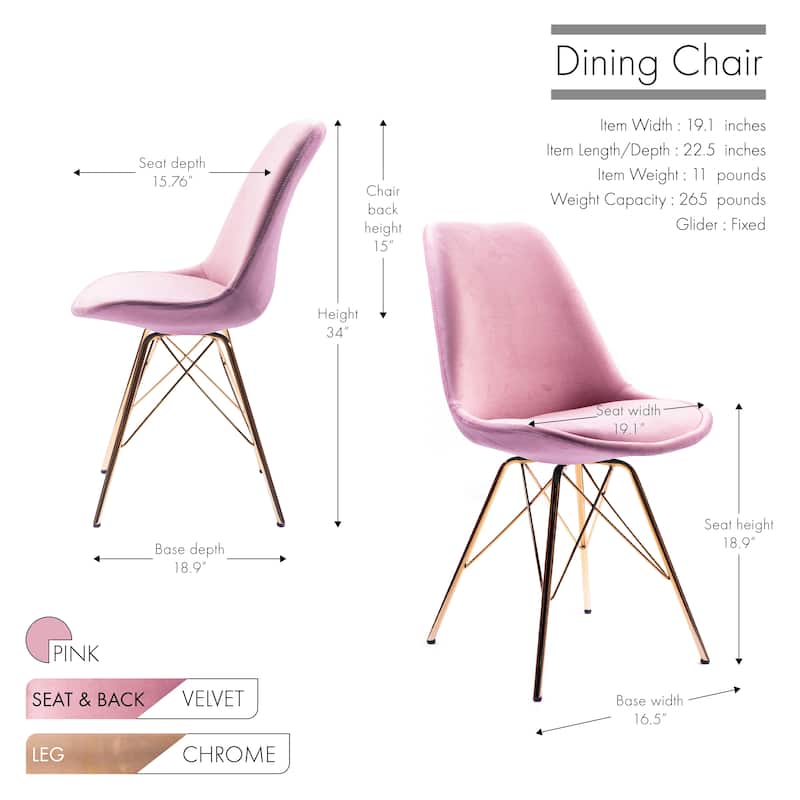 Porthos Home Alia Dining Chairs Set Of 2, Velvet And Gold Chrome Legs