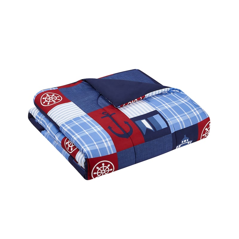 DESIGN STUDIO Nautical Patch Blue Ultra Soft Microfiber Reversible Comforter Set