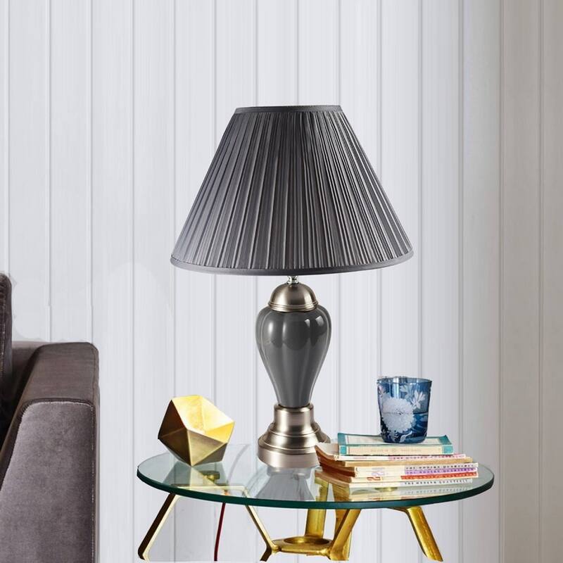 27.5" Tall Metal Table Lamp, Silver and Gray
