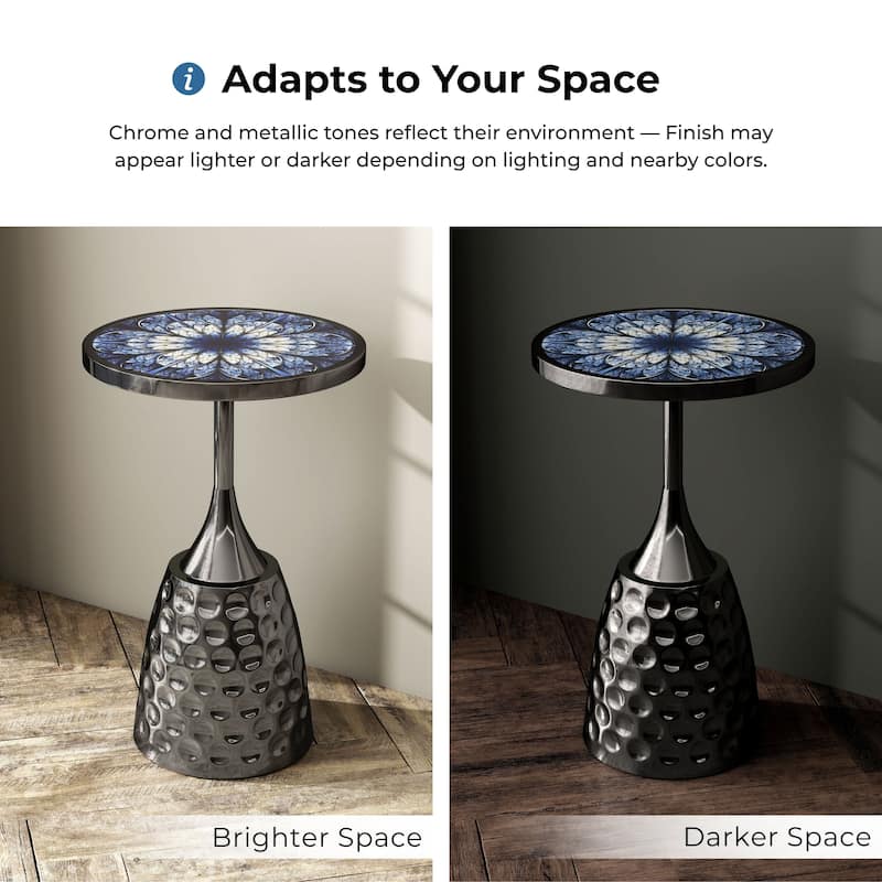 DH LUX Modern 16-inch Metal Round End Table with Pedestal Base by Denhour