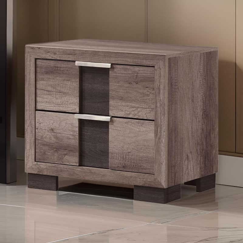 Rangley 24 Inch Nightstand, 2 Drawers, Chrome Metal Handles, Brown Wood