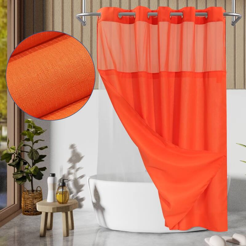 No Hook Slub Linen Texture Shower Curtain with PEVA Snap-in Liner - 71"W x 74"L - Orange