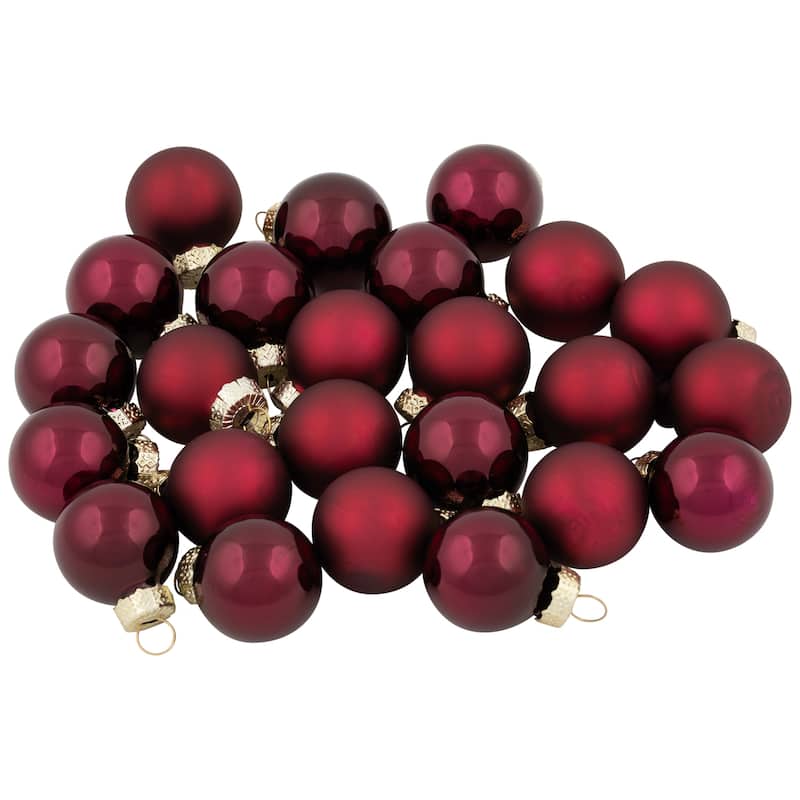 24ct Burgundy Red Dual Finish Glass Christmas Ball Ornaments 1" (25mm)