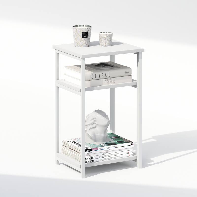 Furinno Simplistic Industrial Metal Frame Nightstand, Bedside Table, 1-Pack, White/White
