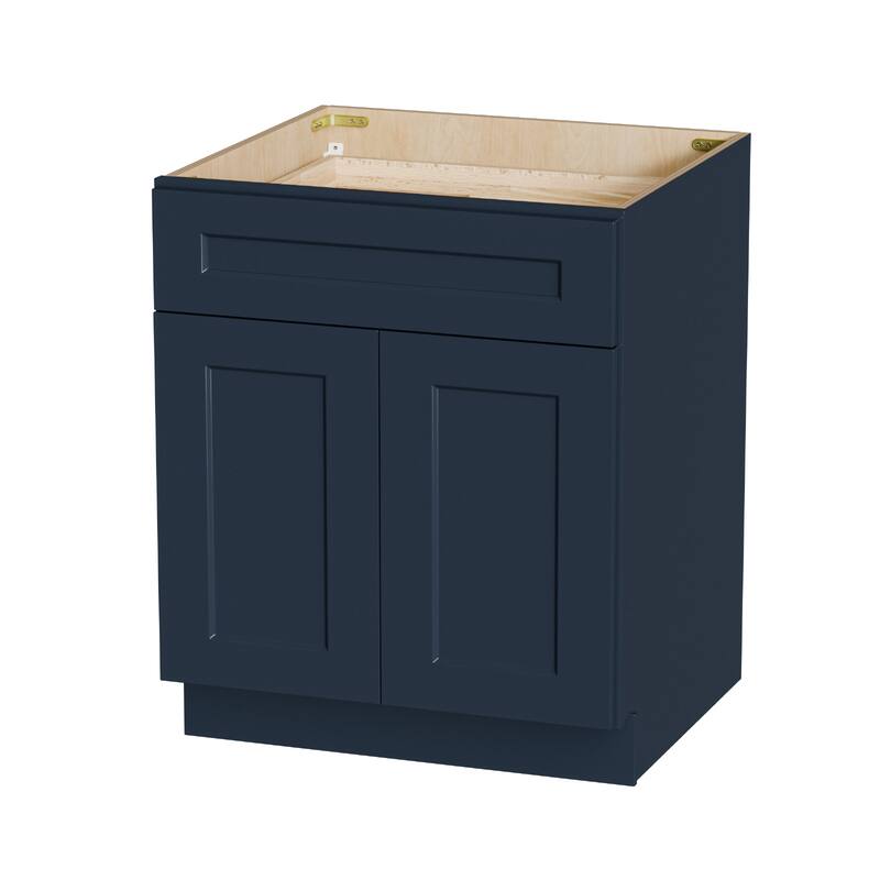 27" Navy Blue Shaker Base Cabinet with Soft-Close Door, Drawer, Space-Saving Solid Wood Unit with Adjustable Shelf for Kitchen