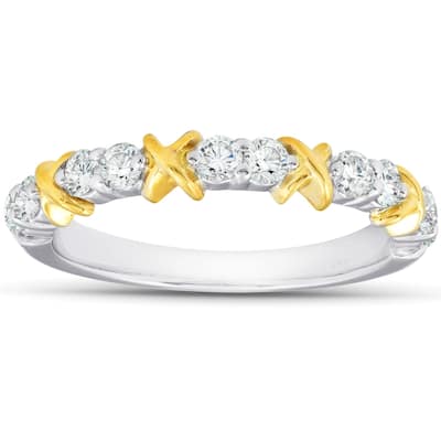 1/2Ct Diamond Wedding Womens Ring Two Tone Band White & Yellow Gold